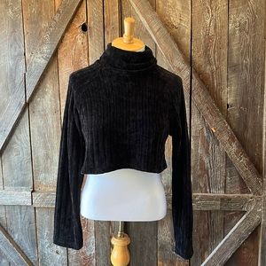 Black velvet cropped turtle neck